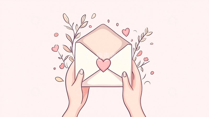 高清大图下载【趣麦麦图】手握信封的心形插画