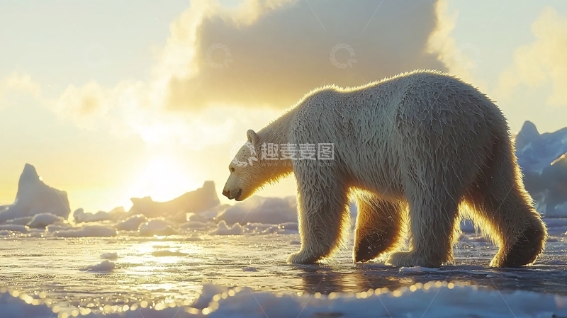 高清大图下载【趣麦麦图】北极熊在冰面上行走