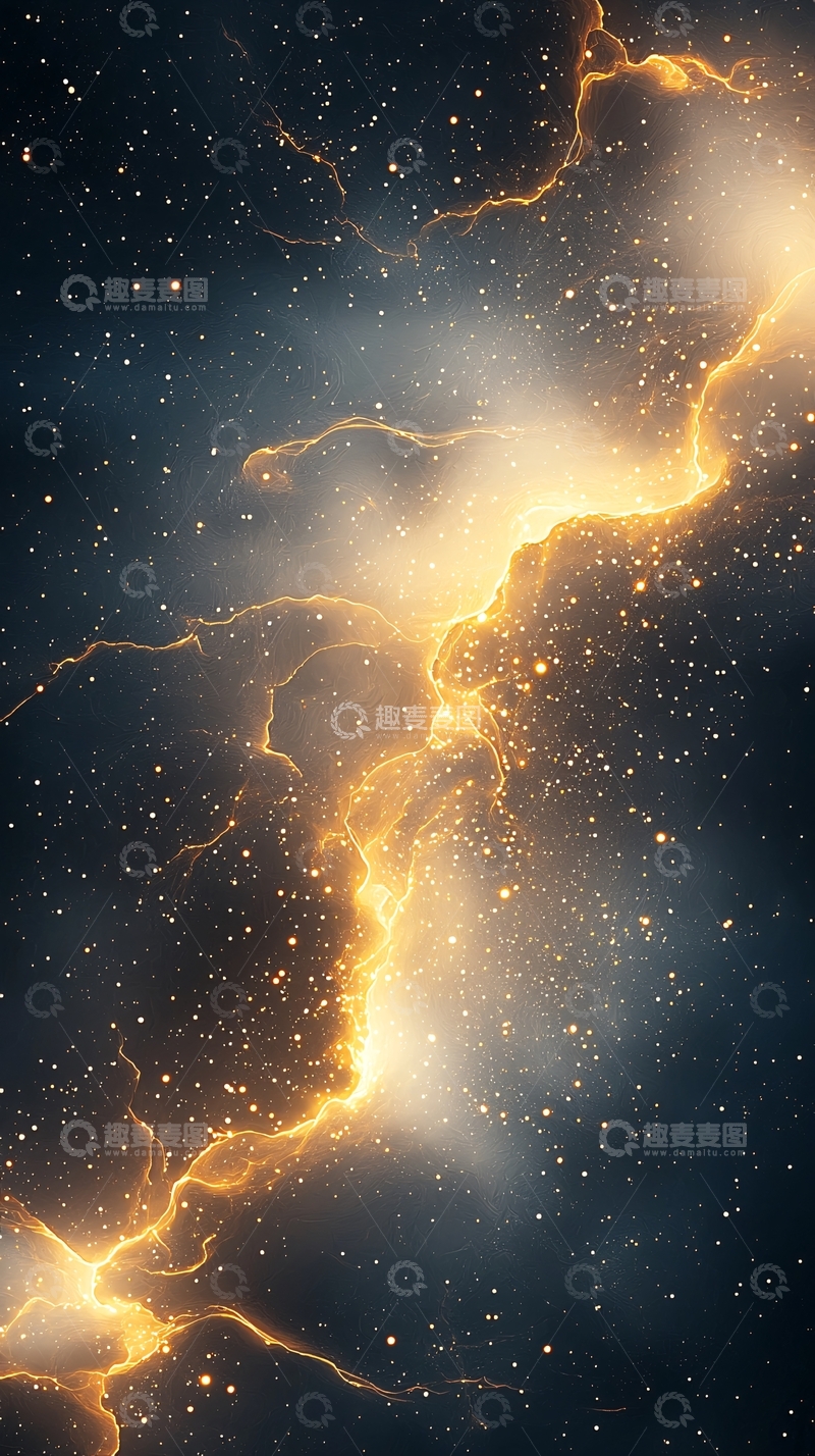 高清大图下载【趣麦麦图】宇宙星河与闪电交织