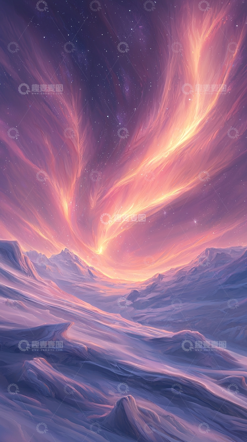 高清大图下载【趣麦麦图】梦幻星空下的雪山风景