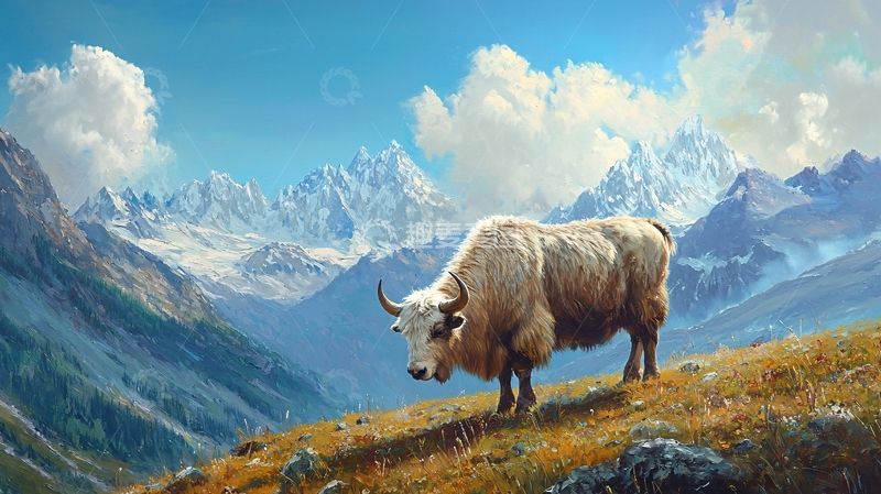 高清大图下载【趣麦麦图】雪山牦牛自然风光
