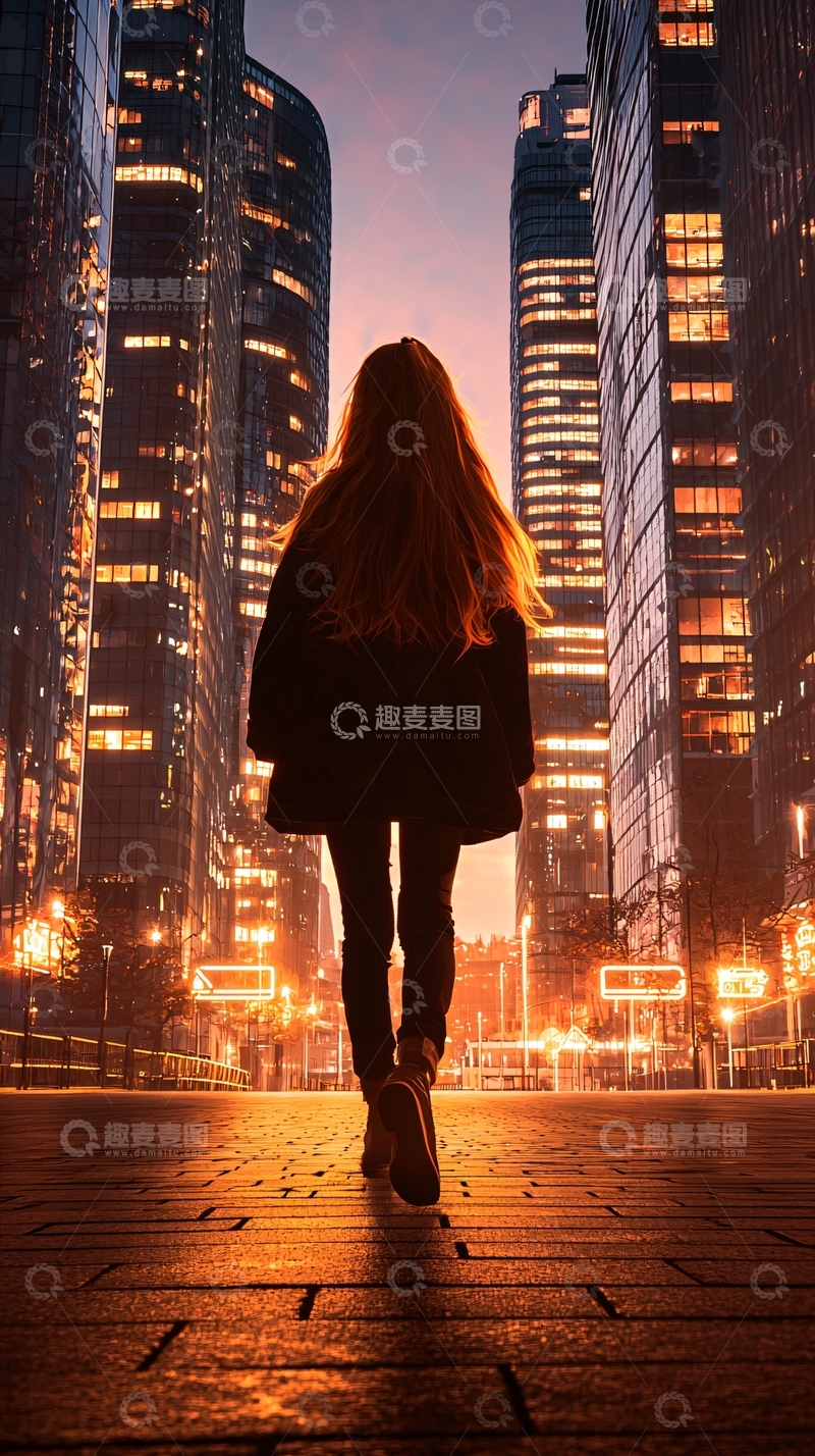 高清大图下载【趣麦麦图】城市夜景中行走的背影