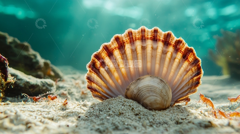 高清大图下载【趣麦麦图】海底贝壳与小虾