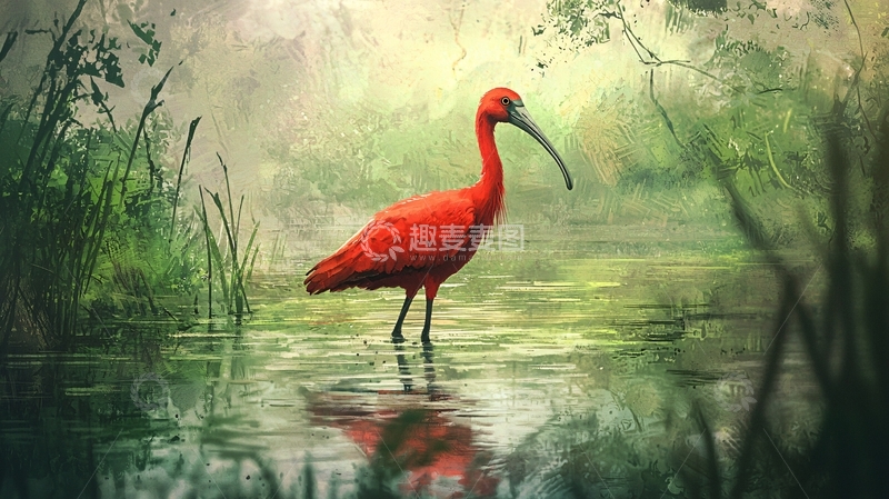 高清大图下载【趣麦麦图】红鹮在湿地中的宁静时刻