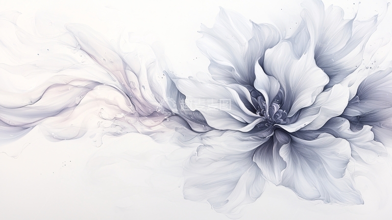 高清大图下载【趣麦麦图】白色抽象花卉艺术插画