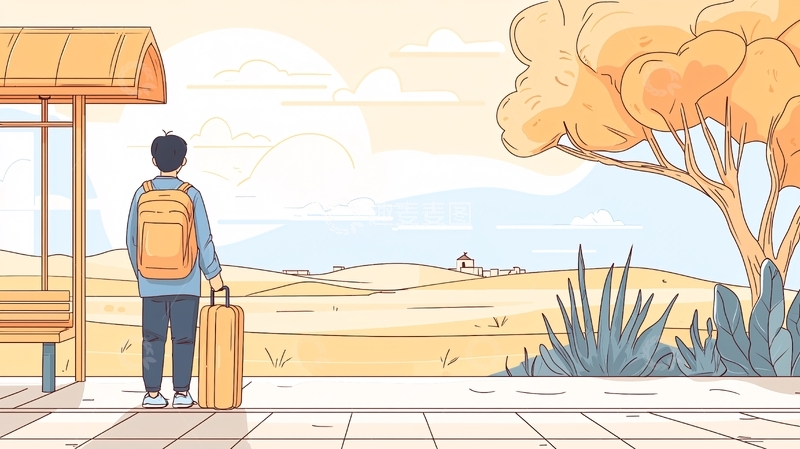 高清大图下载【趣麦麦图】旅途中等待的背包客