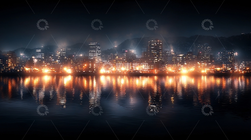 高清大图下载【趣麦麦图】夜景城市灯光倒影