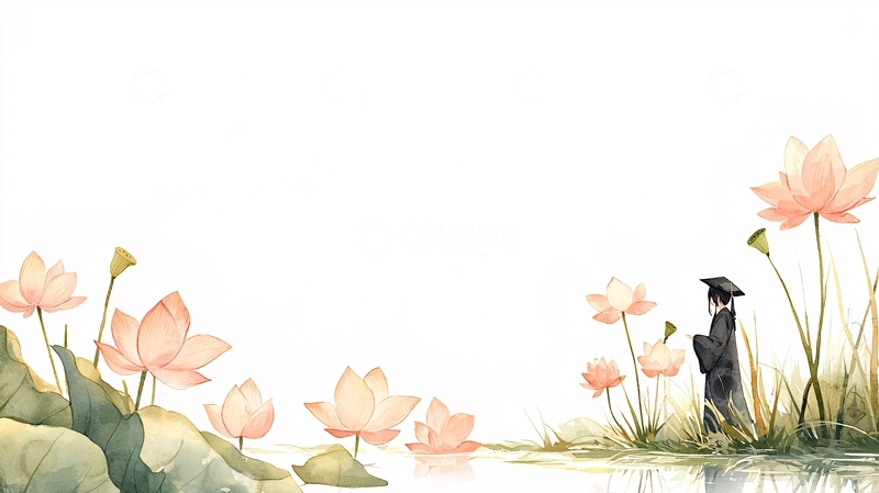 高清大图下载【趣麦麦图】荷塘边的毕业生