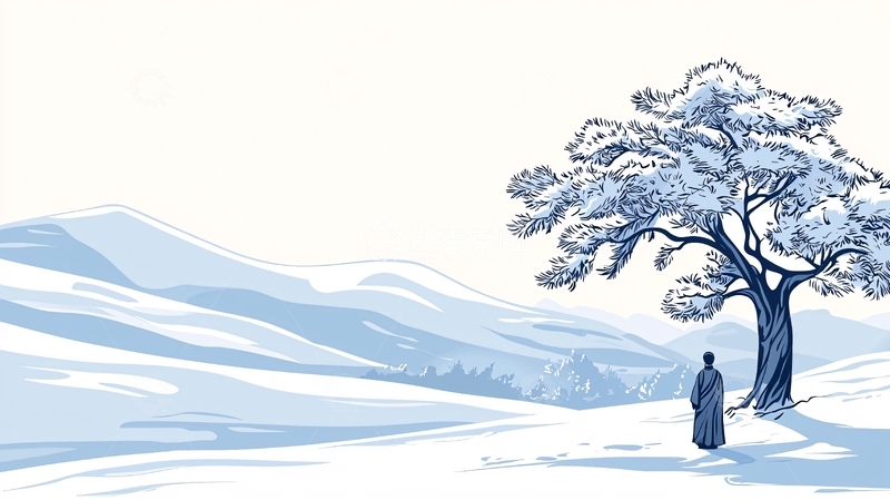 高清大图下载【趣麦麦图】雪地独行者与孤树