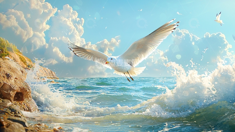 高清大图下载【趣麦麦图】海鸥飞翔于波涛之上