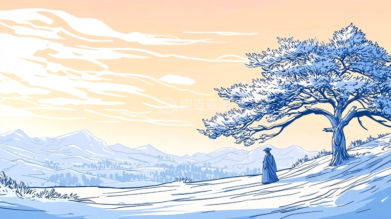 高清大图下载【趣麦麦图】冬日山间独行者
