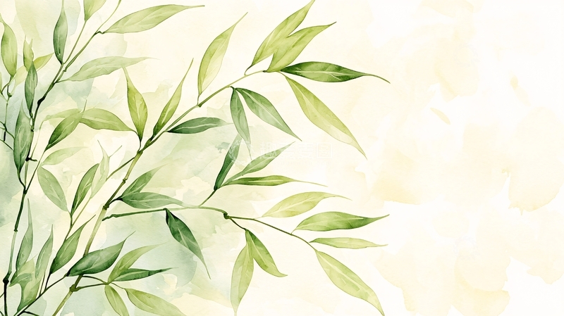 高清大图下载【趣麦麦图】清新绿叶水彩画背景