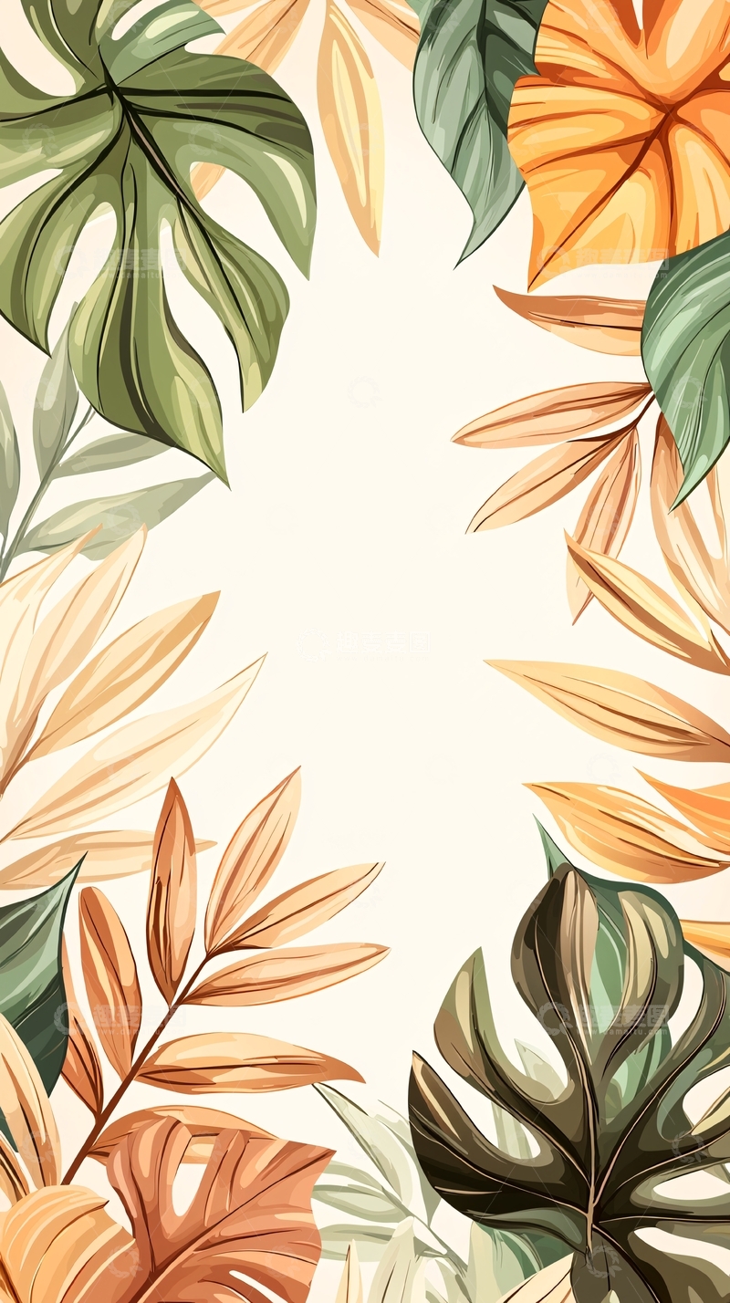 高清大图下载【趣麦麦图】热带植物叶子背景图案