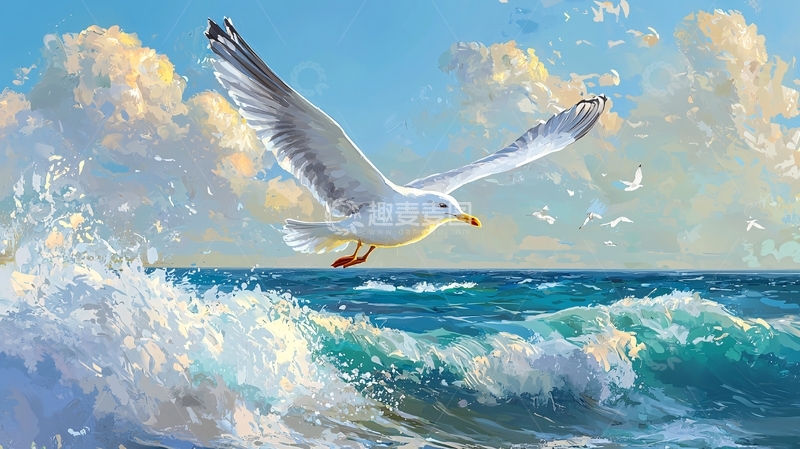 高清大图下载【趣麦麦图】海鸥飞翔于波涛之上