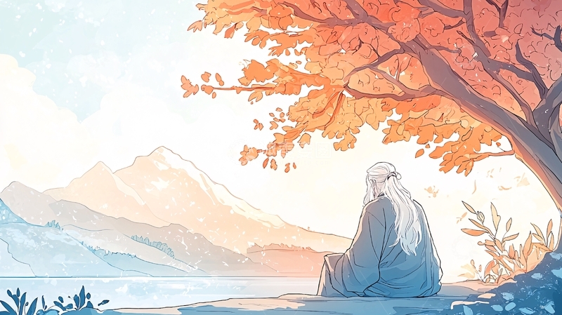 高清大图下载【趣麦麦图】秋日湖畔静思人