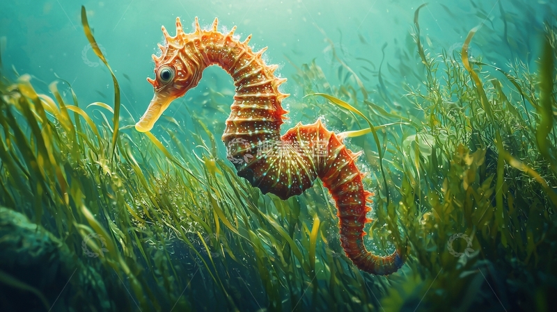 高清大图下载【趣麦麦图】海底海马与水草