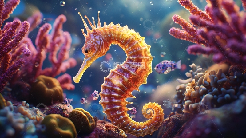 高清大图下载【趣麦麦图】海底海马与珊瑚礁
