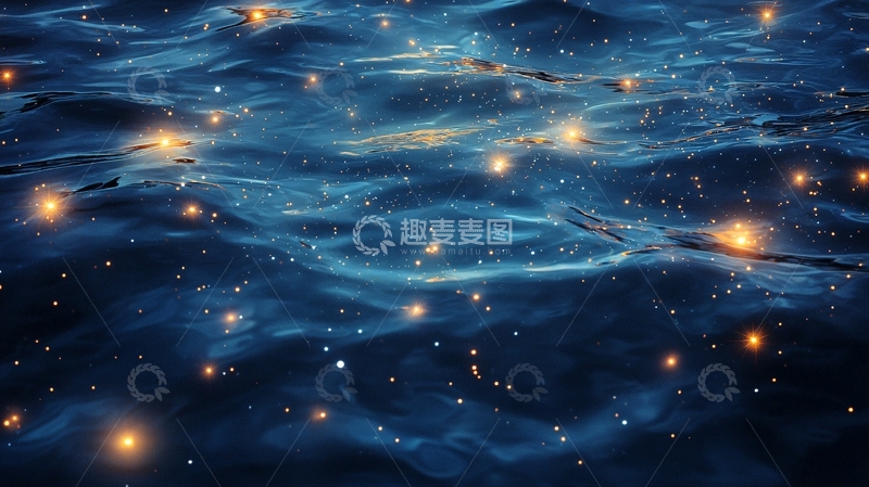 高清大图下载【趣麦麦图】夜空中闪烁的星星与波光粼粼的水面