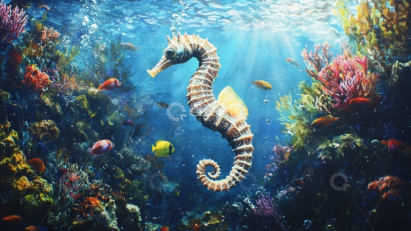 高清大图下载【趣麦麦图】海底世界海马与珊瑚礁