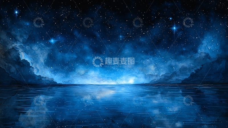 高清大图下载【趣麦麦图】夜空下的宁静湖面