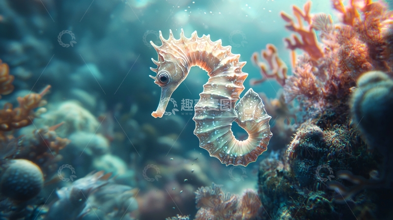 高清大图下载【趣麦麦图】海马与珊瑚礁下的美丽世界