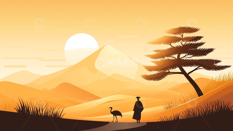 高清大图下载【趣麦麦图】夕阳下的山间散步