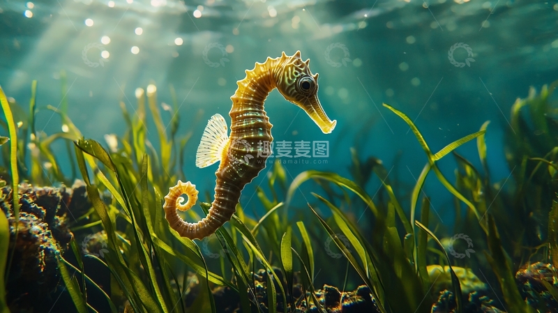 高清大图下载【趣麦麦图】海马在水草中游动
