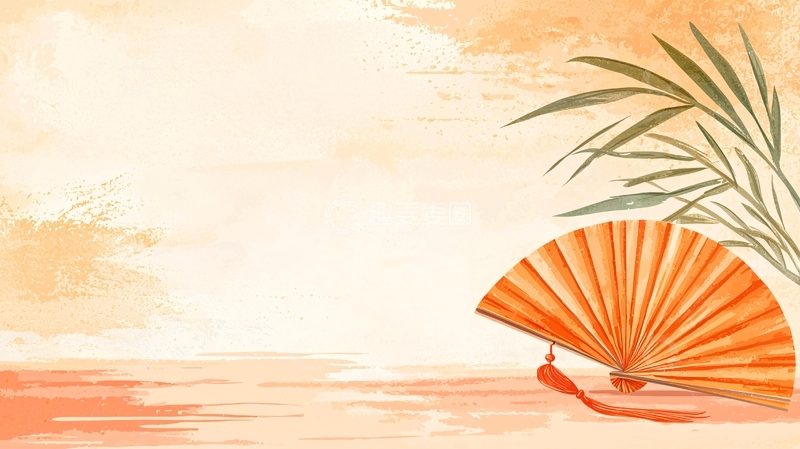 高清大图下载【趣麦麦图】夏日扇子与棕榈叶背景