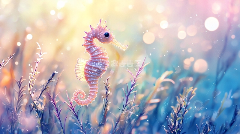 高清大图下载【趣麦麦图】梦幻海马与水草背景
