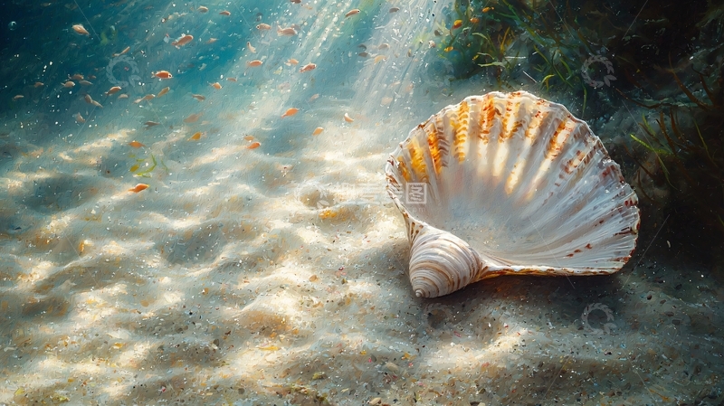 高清大图下载【趣麦麦图】海底贝壳与沙子的艺术画