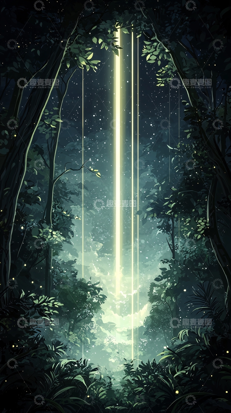 高清大图下载【趣麦麦图】森林中的神秘光柱