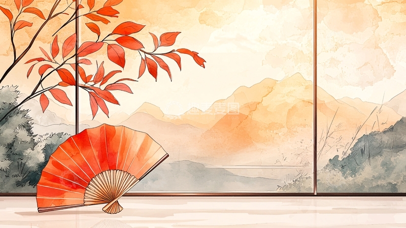 高清大图下载【趣麦麦图】秋日山水扇影