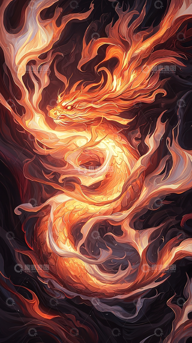 高清大图下载【趣麦麦图】火焰龙纹身图案