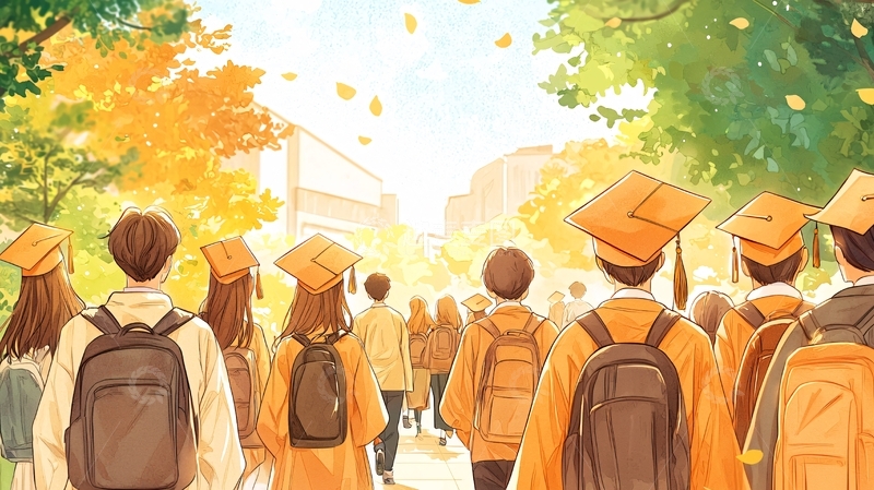 高清大图下载【趣麦麦图】毕业典礼学生行进图