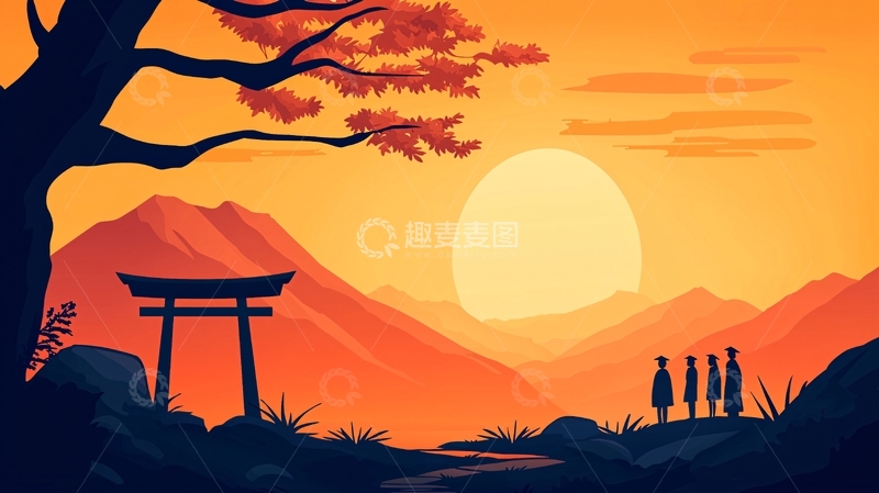 高清大图下载【趣麦麦图】日落山间祈愿仪式