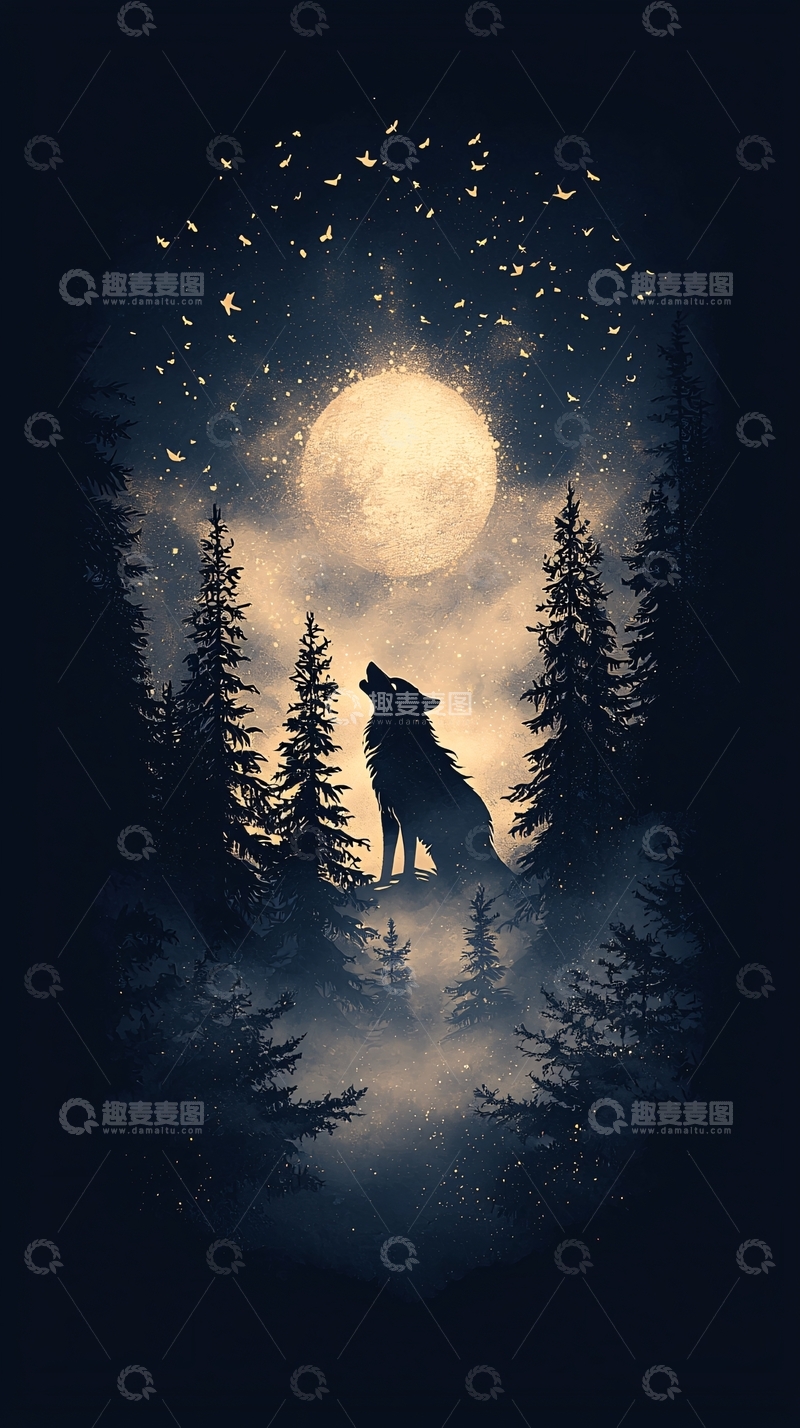 高清大图下载【趣麦麦图】月光下的狼嚎