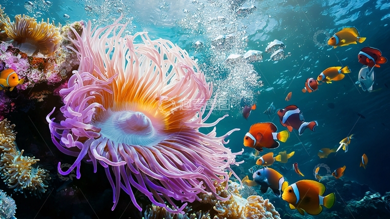 高清大图下载【趣麦麦图】海底珊瑚与小丑鱼