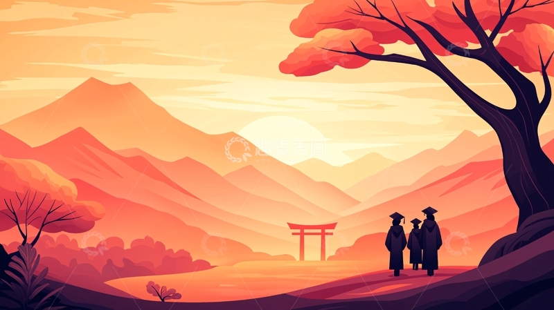 高清大图下载【趣麦麦图】秋日山间毕业礼服三人行