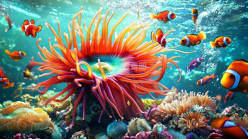 高清大图下载【趣麦麦图】海底珊瑚礁与小丑鱼