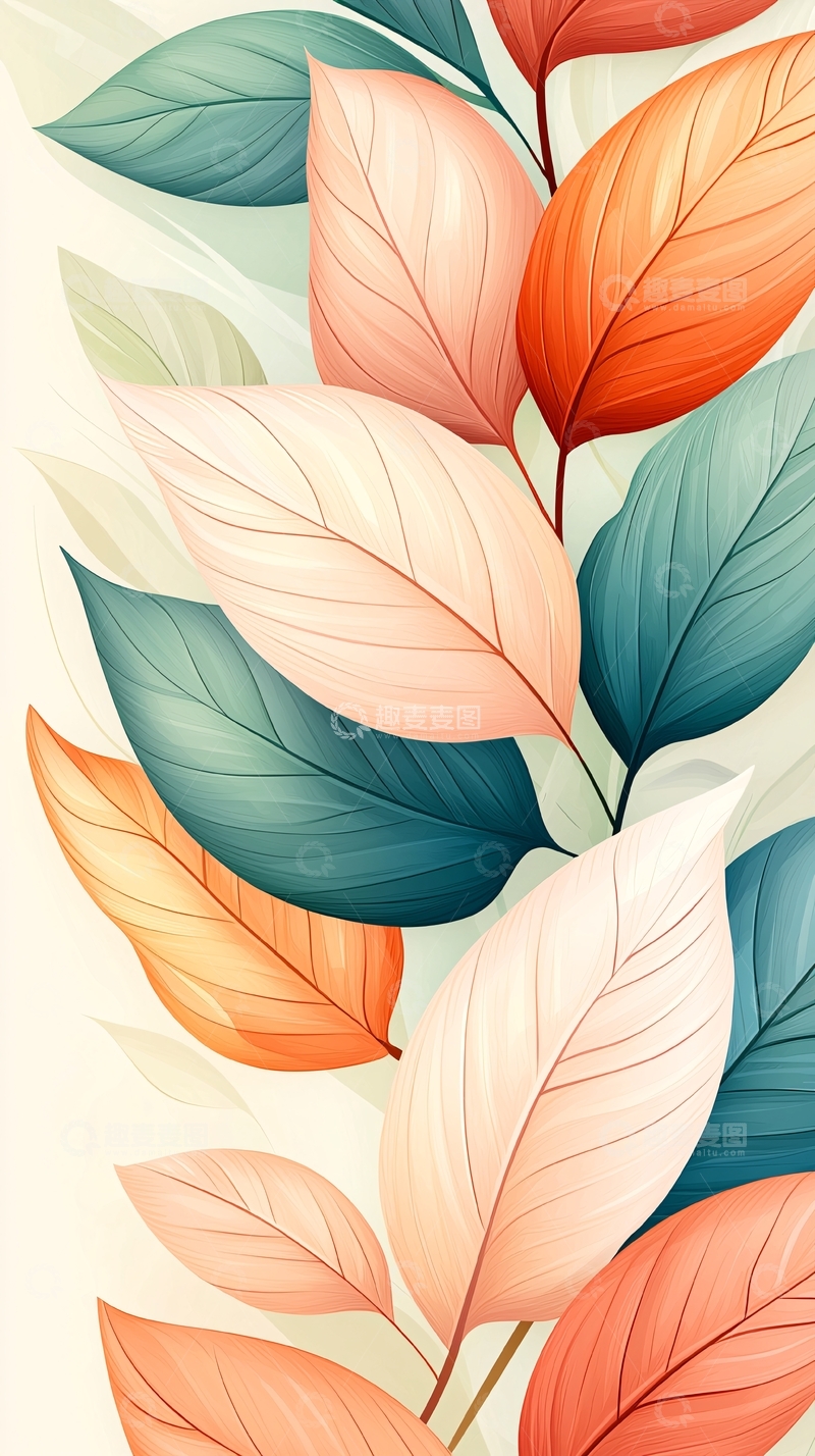 高清大图下载【趣麦麦图】秋日色彩斑斓树叶背景图