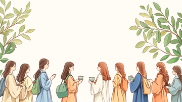 校园女生排队等待