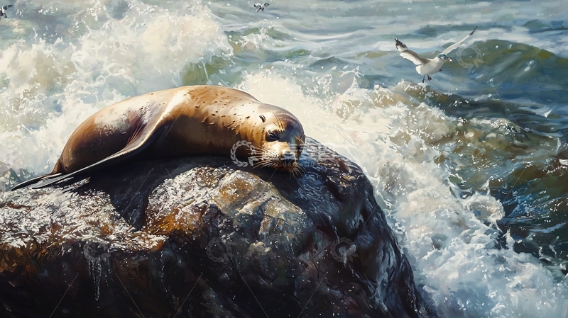 高清大图下载【趣麦麦图】海豹岩石上休息