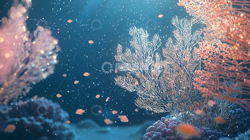 高清大图下载【趣麦麦图】海底珊瑚群与小鱼