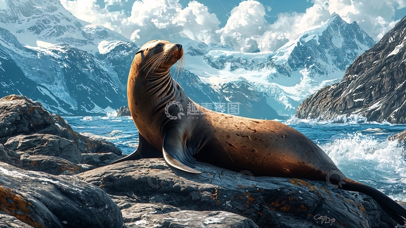 高清大图下载【趣麦麦图】海豹在岩石上的宁静时刻