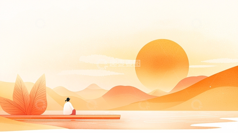 高清大图下载【趣麦麦图】日落湖畔独坐人