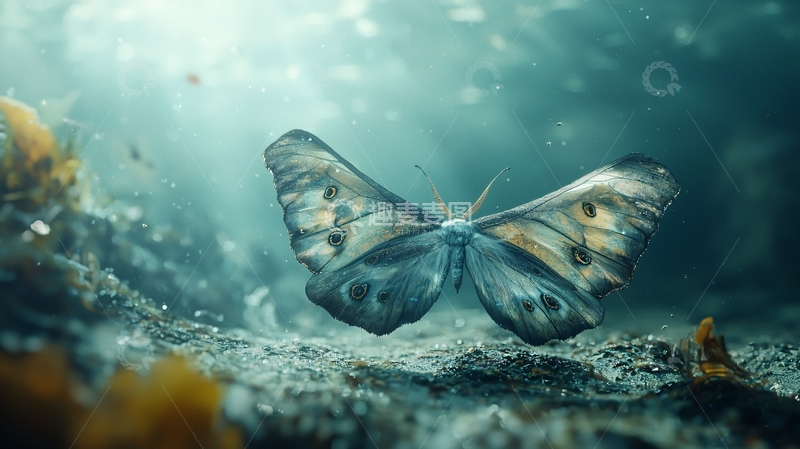 高清大图下载【趣麦麦图】梦幻蝴蝶在水中飞翔