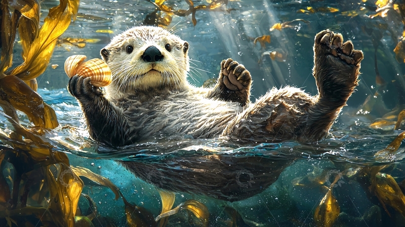 高清大图下载【趣麦麦图】水中嬉戏的海獭