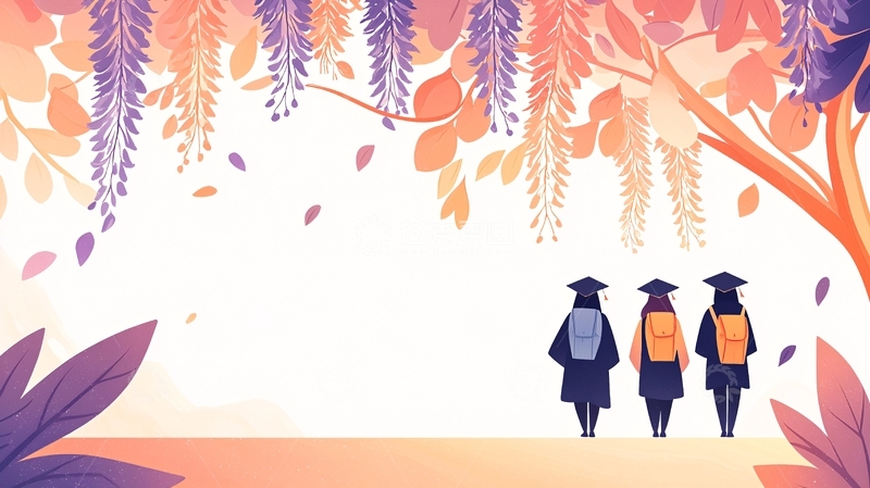 高清大图下载【趣麦麦图】毕业季校园风景插画背景
