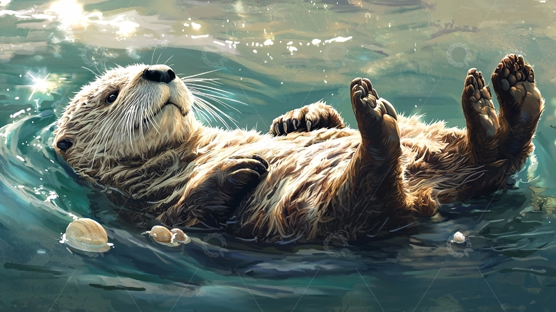 高清大图下载【趣麦麦图】海獭在水中休息