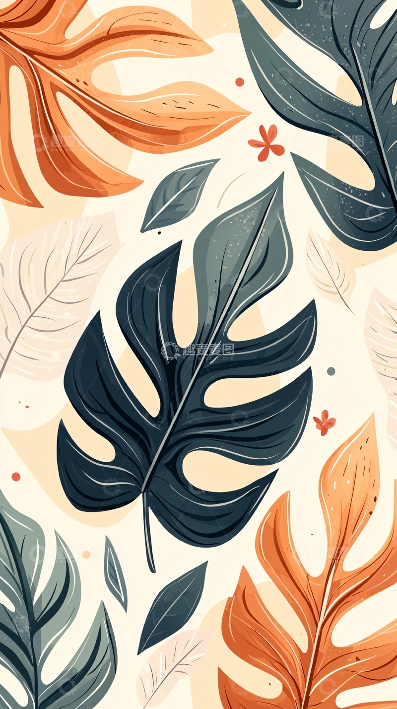 高清大图下载【趣麦麦图】热带植物叶子图案背景